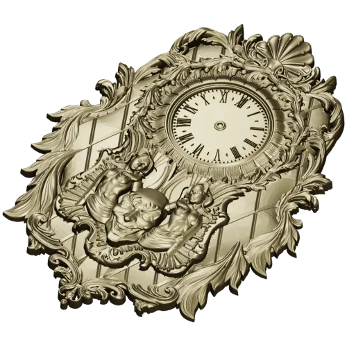 Ornate Baroque Wall Clock STL Model for CNC Milling