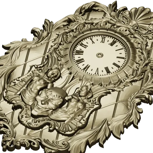 Ornate Baroque Wall Clock STL Model for CNC Milling