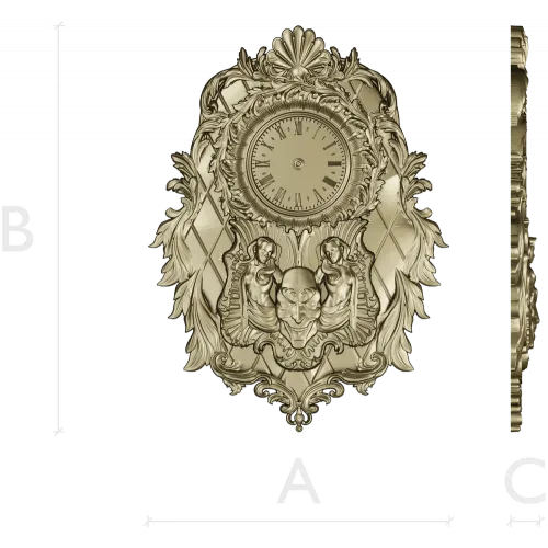 Ornate Baroque Wall Clock STL Model for CNC Milling