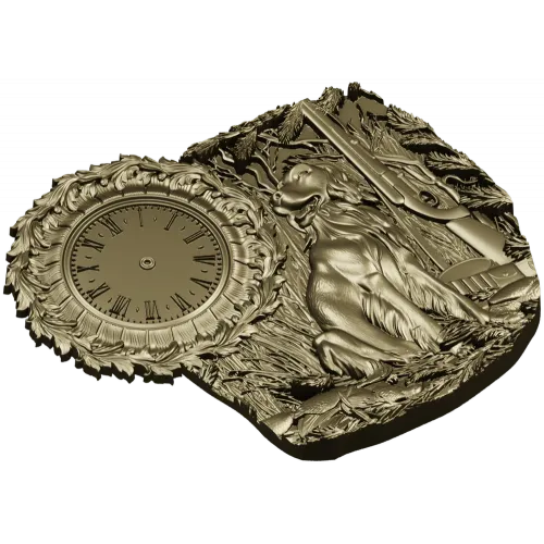 3D модель STL охотничьи часы - рельеф с собакой и ружьём для ЧПУ