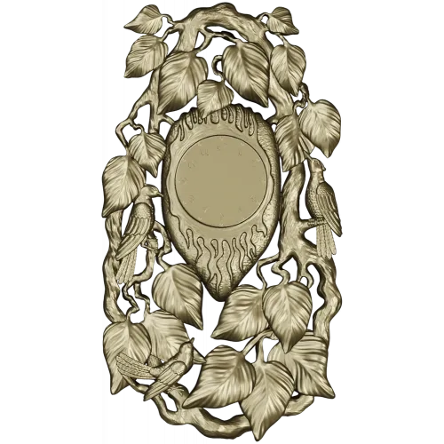 Ornamental Bird and Leaves Clock Frame 3D STL Model for CNC