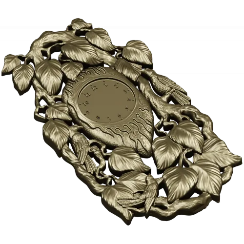 Ornamental Bird and Leaves Clock Frame 3D STL Model for CNC