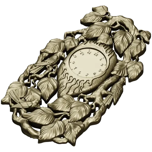 Ornamental Bird and Leaves Clock Frame 3D STL Model for CNC