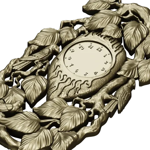 Ornamental Bird and Leaves Clock Frame 3D STL Model for CNC