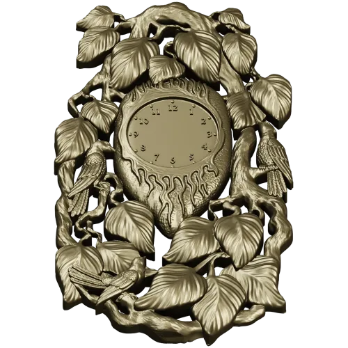 Ornamental Bird and Leaves Clock Frame 3D STL Model for CNC