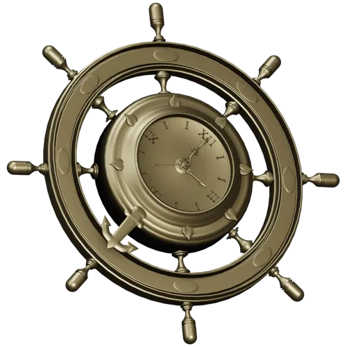 Ship Wheel Clock 3D Model for CNC Milling