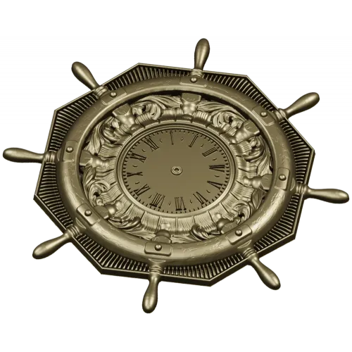 STL 3D model of Nautical Ship Wheel Clock for CNC Milling