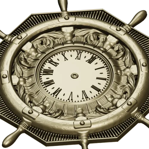 STL 3D model of Nautical Ship Wheel Clock for CNC Milling