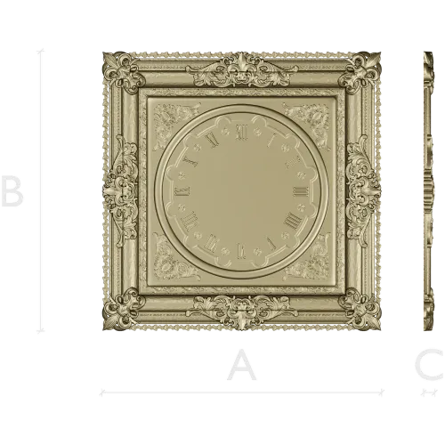 Ornate Square Clock Panel 3D Model STL for CNC Milling