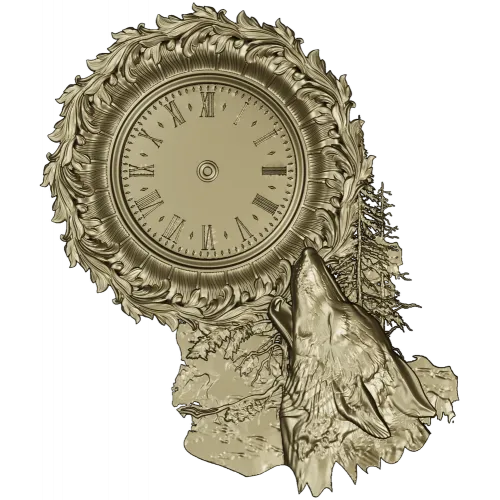 Decorative Wolf Clock 3D STL Model for CNC Milling