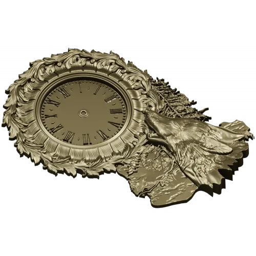 Decorative Wolf Clock 3D STL Model for CNC Milling