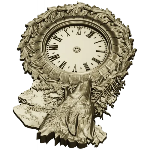 Decorative Wolf Clock 3D STL Model for CNC Milling
