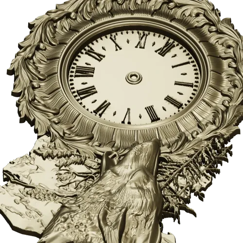 Decorative Wolf Clock 3D STL Model for CNC Milling
