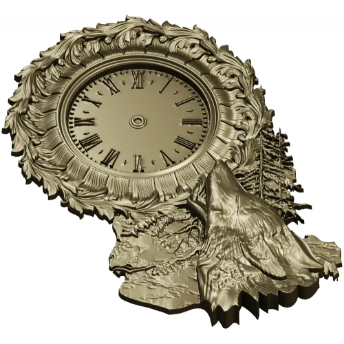 Decorative Wolf Clock 3D STL Model for CNC Milling