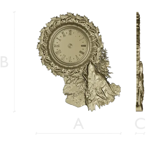Decorative Wolf Clock 3D STL Model for CNC Milling