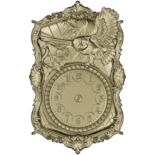 Ornate Owl Clock Frame 3D STL Model for CNC Milling