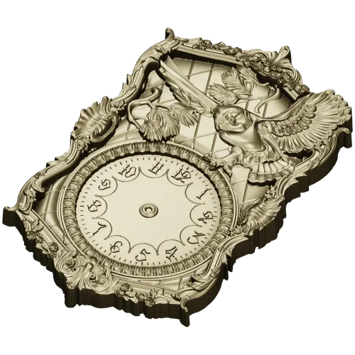 Ornate Owl Clock Frame 3D STL Model for CNC Milling