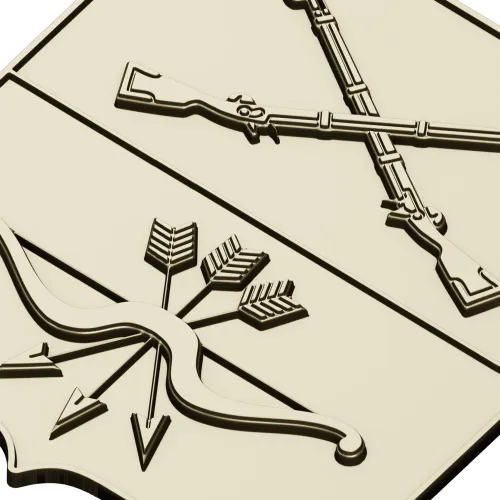 Heraldic Shield with Crossed Muskets and Bow - STL 3D Model for CNC