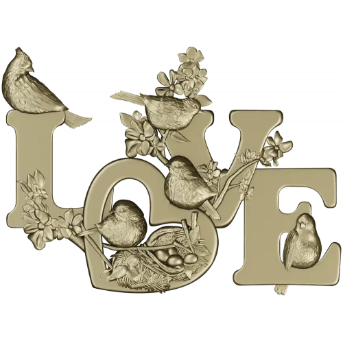 LOVE - 3D модель в формате STL с птицами и гнездом для ЧПУ