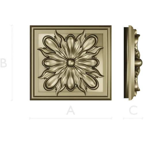 Square Floral Rosette STL for CNC