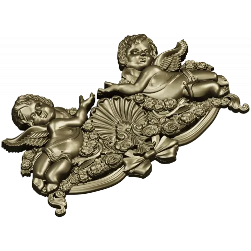 Baroque Cherub Cartouche STL for CNC carving