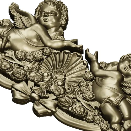 Baroque Cherub Cartouche STL for CNC carving