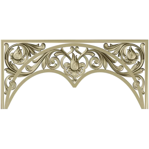 Acanthus triple-arch decorative panel STL for CNC