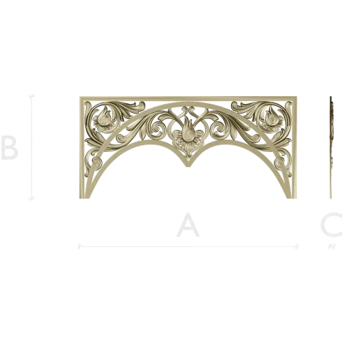 Acanthus triple-arch decorative panel STL for CNC