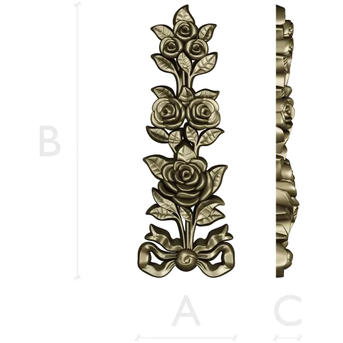 Rose ribbon vertical applique stl model for CNC milling
