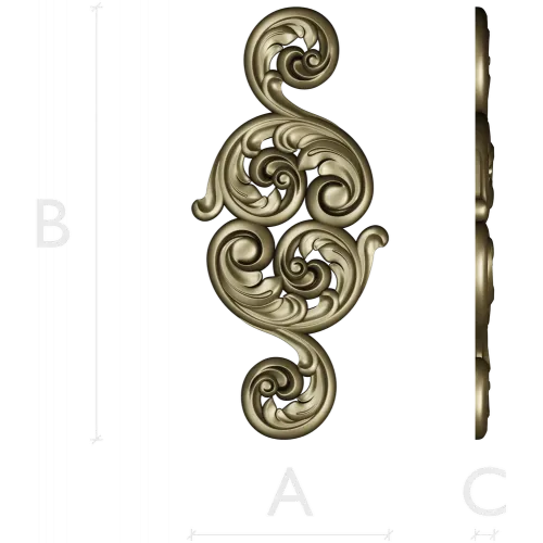 Acanthus Scroll Vertical Applique - STL 3D Model for CNC