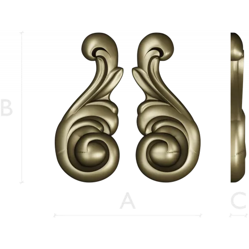 Acanthus Scroll Applique STL - high-relief 3D model for CNC