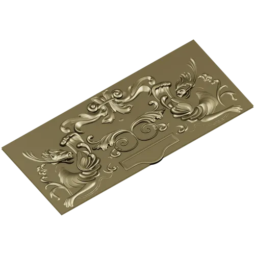 Картуш с парными грифонами - 3D панель для ЧПУ (STL)