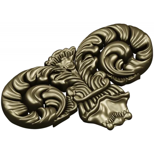 Ornate Acanthus Scroll STL for CNC Milling - High-Relief Decorative Applique