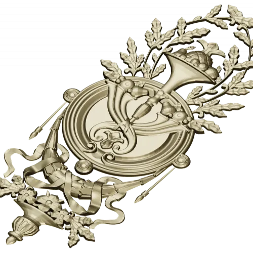 Classical Laurel Horn Cartouche - STL 3D Model for CNC