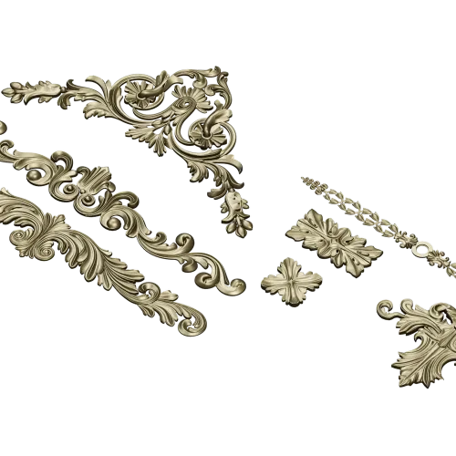 Baroque Applique STL Set for CNC - High-Relief Decorative Cartouches