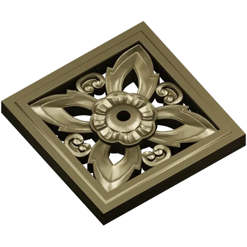 Square Floral Rosette - STL 3D Model for CNC Carving