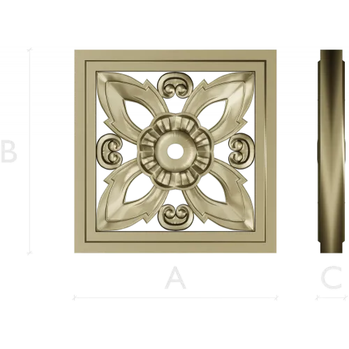 Square Floral Rosette - STL 3D Model for CNC Carving