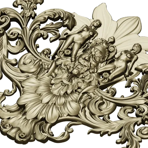 Baroque Bacchic Cartouche STL for CNC carving