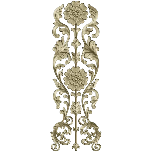 Rococo Floral Vertical Ornament - STL 3D Model for CNC