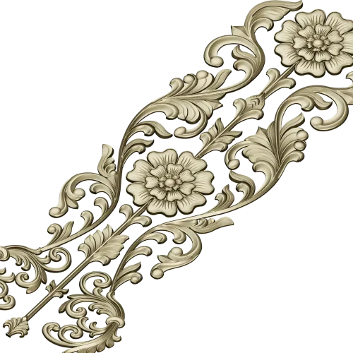 Rococo Floral Vertical Ornament - STL 3D Model for CNC