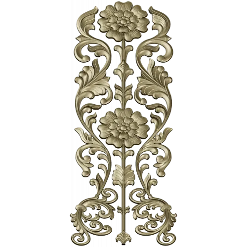 Rococo Floral Vertical Ornament - STL 3D Model for CNC