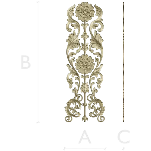 Rococo Floral Vertical Ornament - STL 3D Model for CNC