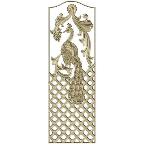 Regal Peacock Door Panel STL - 3D Model for CNC Carving