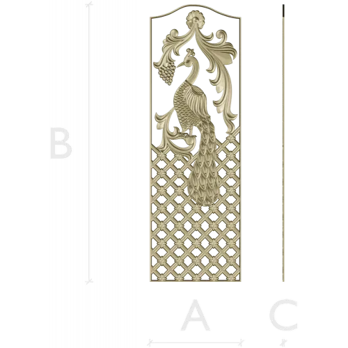 Regal Peacock Door Panel STL - 3D Model for CNC Carving