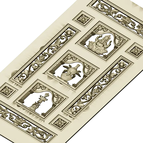 Ornamental Three-Niche Door Panel STL for CNC