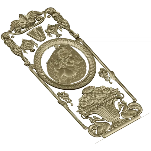Вертикальная декоративная панель с медальоном и вазой - STL для ЧПУ
