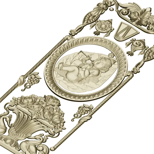 Вертикальная декоративная панель с медальоном и вазой - STL для ЧПУ