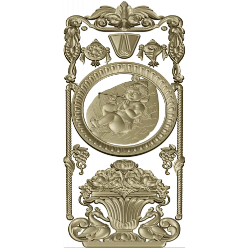 Вертикальная декоративная панель с медальоном и вазой - STL для ЧПУ