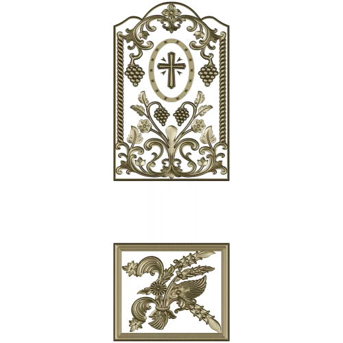 Arched Vine & Cross High-Relief STL Panel for CNC
