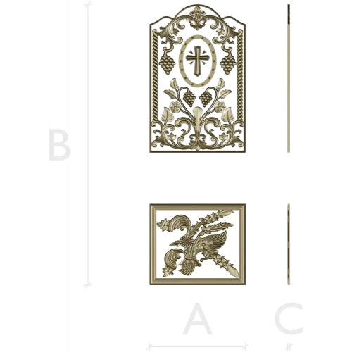 Arched Vine & Cross High-Relief STL Panel for CNC